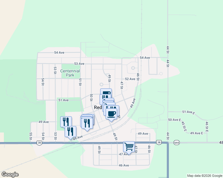 map of restaurants, bars, coffee shops, grocery stores, and more near 5127 49 Street in Redwater