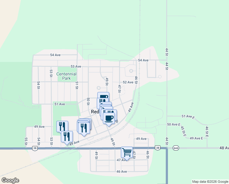 map of restaurants, bars, coffee shops, grocery stores, and more near 5127 49 Street in Redwater