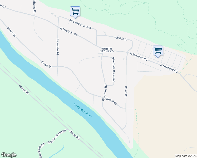 map of restaurants, bars, coffee shops, grocery stores, and more near 3655 Riverview Road in Prince George