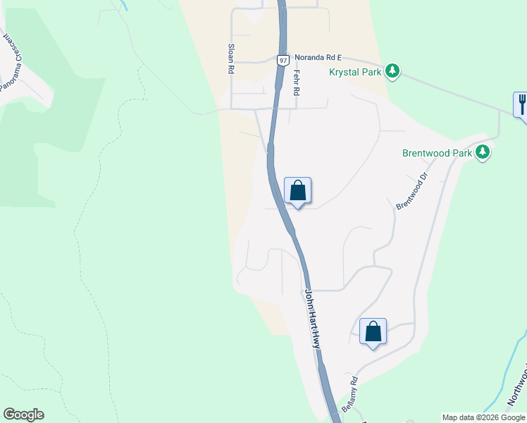 map of restaurants, bars, coffee shops, grocery stores, and more near in Prince George