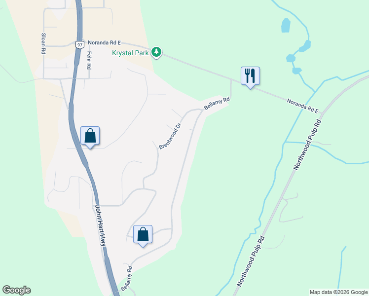 map of restaurants, bars, coffee shops, grocery stores, and more near 3881 Bellamy Road in Prince George