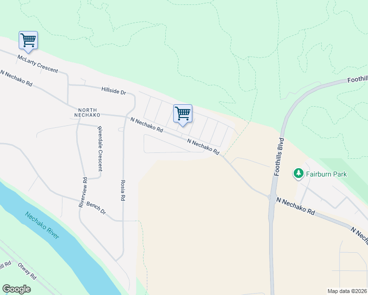 map of restaurants, bars, coffee shops, grocery stores, and more near 5125 North Nechako Road in Prince George