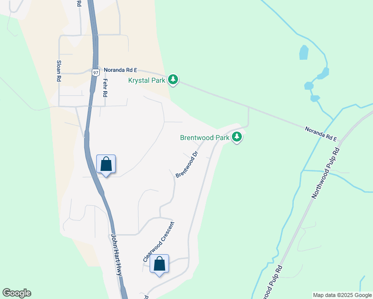 map of restaurants, bars, coffee shops, grocery stores, and more near 3972 Brentwood Court in Prince George