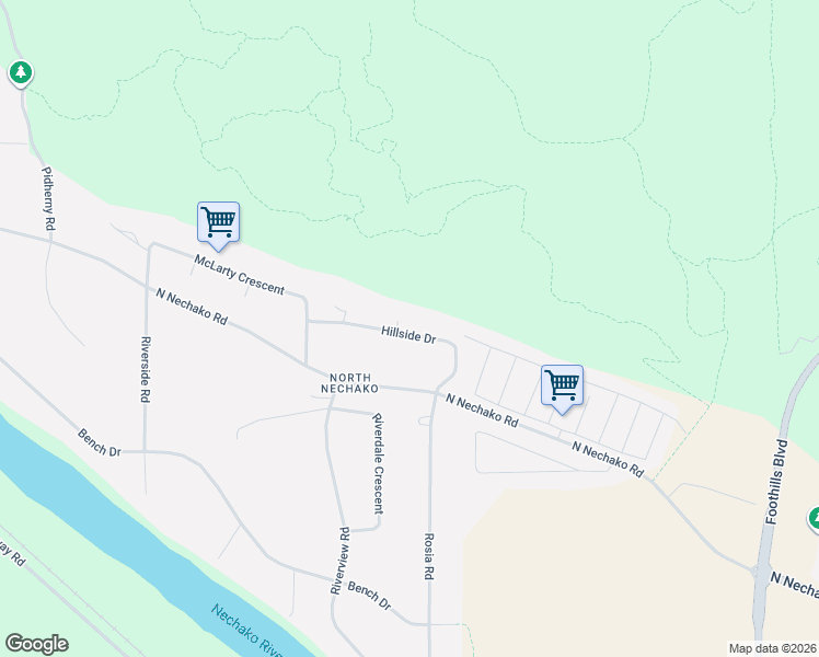 map of restaurants, bars, coffee shops, grocery stores, and more near 3394 Hillside Drive in Prince George