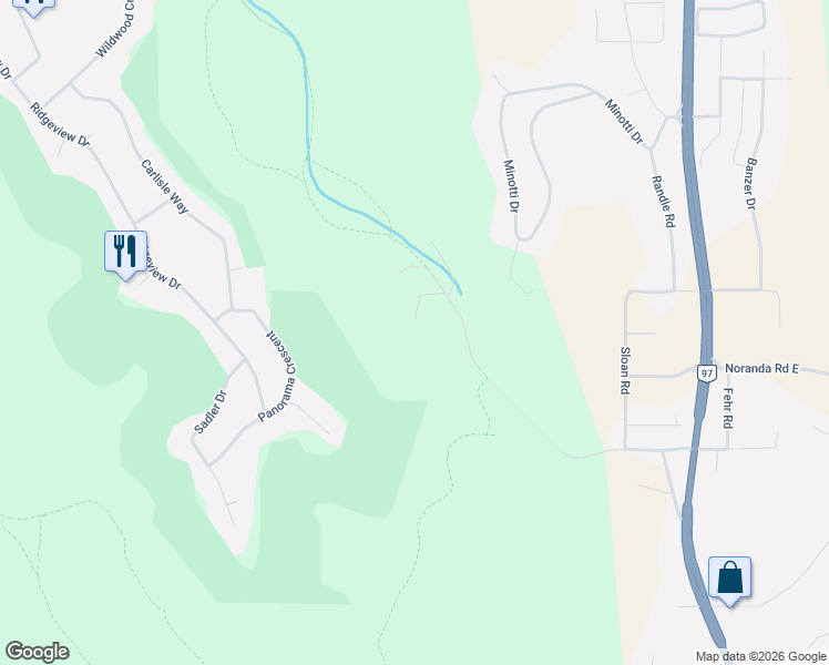 map of restaurants, bars, coffee shops, grocery stores, and more near 2855 Silvercrest Road in Prince George