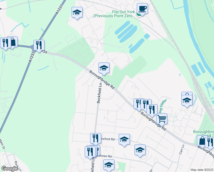map of restaurants, bars, coffee shops, grocery stores, and more near Boroughbridge Road in York