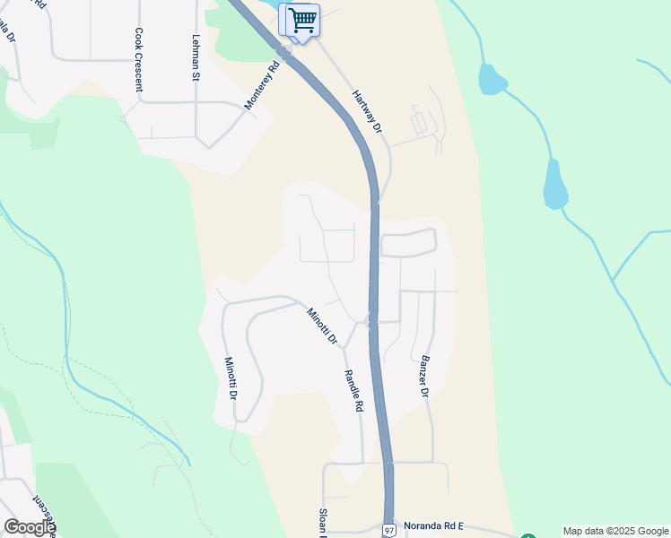 map of restaurants, bars, coffee shops, grocery stores, and more near 2500 Grant Road in Prince George