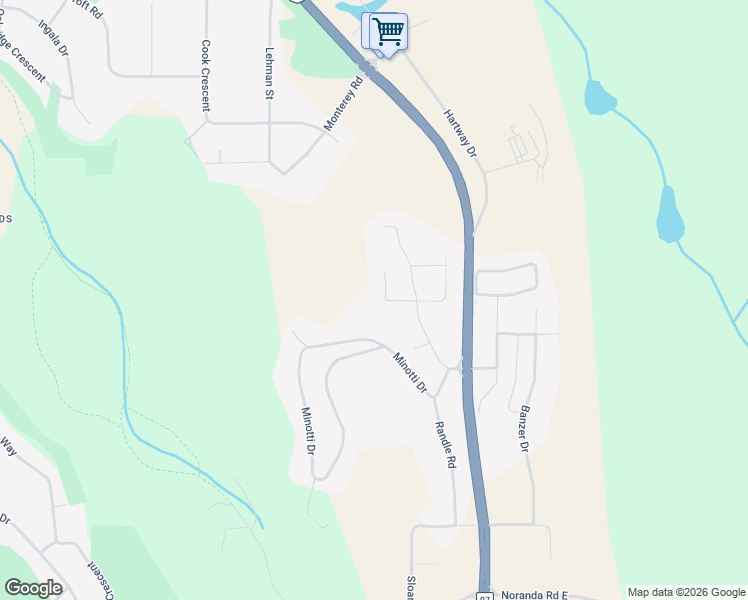 map of restaurants, bars, coffee shops, grocery stores, and more near 2700 Grant Road in Prince George