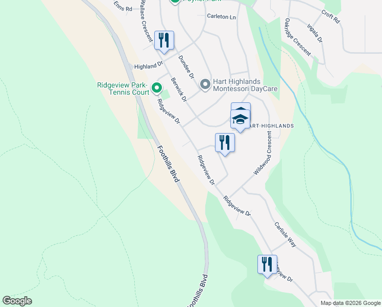 map of restaurants, bars, coffee shops, grocery stores, and more near 2869 Ridgeview Drive in Prince George