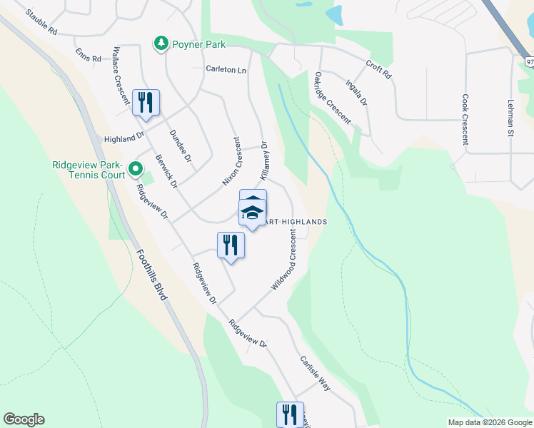 map of restaurants, bars, coffee shops, grocery stores, and more near 2850 Sussex Place in Prince George