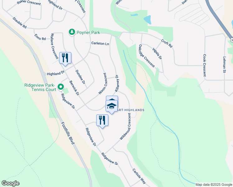map of restaurants, bars, coffee shops, grocery stores, and more near 2898 Killarney Drive in Prince George