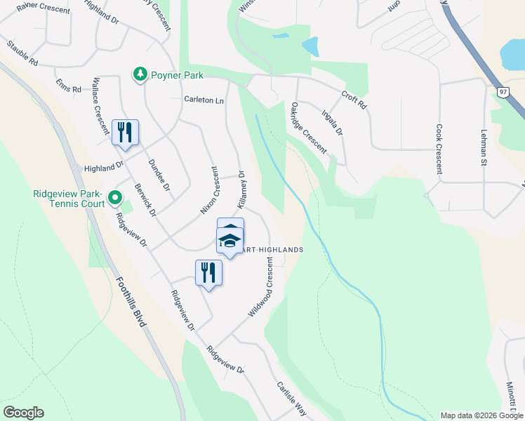 map of restaurants, bars, coffee shops, grocery stores, and more near 2910 Wildwood Crescent in Prince George