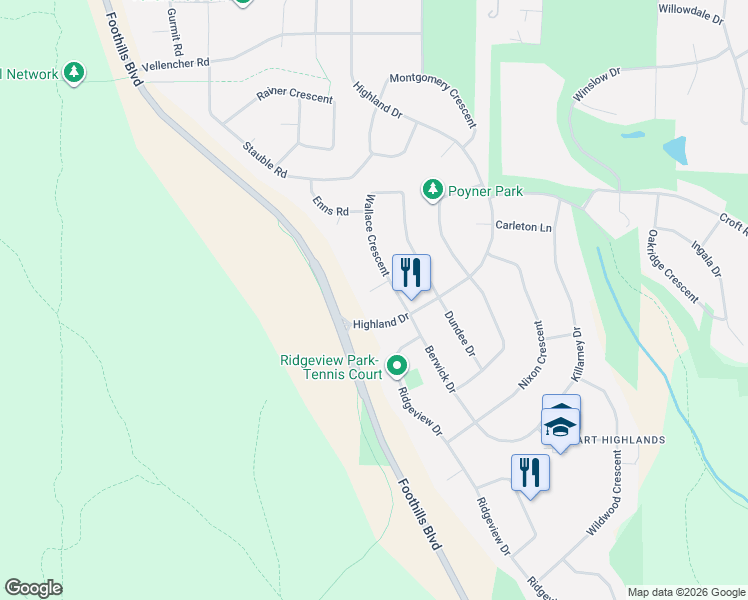 map of restaurants, bars, coffee shops, grocery stores, and more near 2555 Wallace Place in Prince George