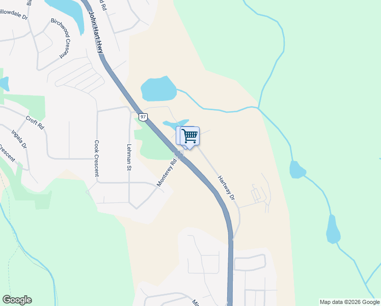 map of restaurants, bars, coffee shops, grocery stores, and more near 6055 Monterey Road in Prince George