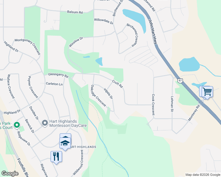 map of restaurants, bars, coffee shops, grocery stores, and more near 3018 Glade Road in Prince George