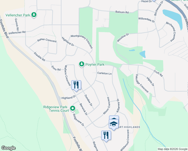 map of restaurants, bars, coffee shops, grocery stores, and more near 3931 Highland Drive in Prince George