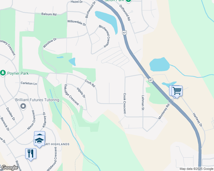 map of restaurants, bars, coffee shops, grocery stores, and more near 5689 Hepting Road in Prince George