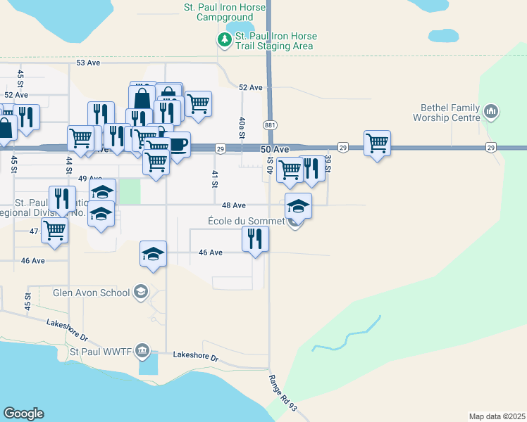 map of restaurants, bars, coffee shops, grocery stores, and more near 4001 48 Avenue in Saint Paul