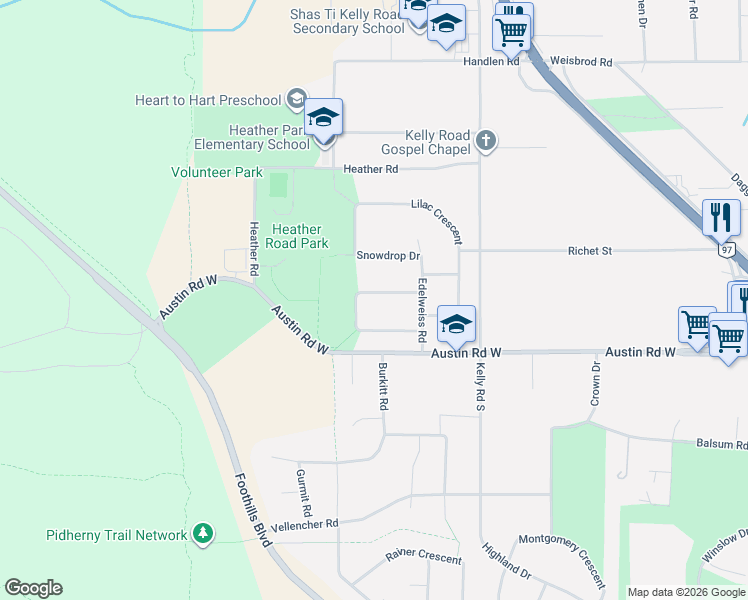 map of restaurants, bars, coffee shops, grocery stores, and more near 4739 Crocus Crescent in Prince George