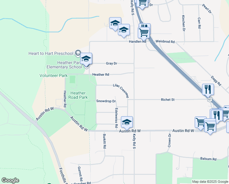 map of restaurants, bars, coffee shops, grocery stores, and more near 6741 Edelweiss Place in Prince George