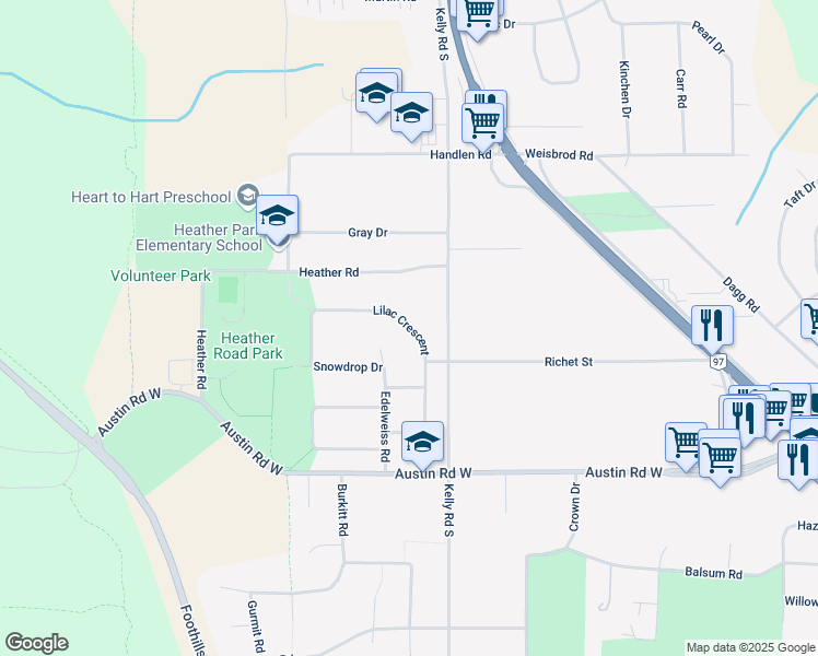 map of restaurants, bars, coffee shops, grocery stores, and more near 6765 Lilac Crescent in Prince George