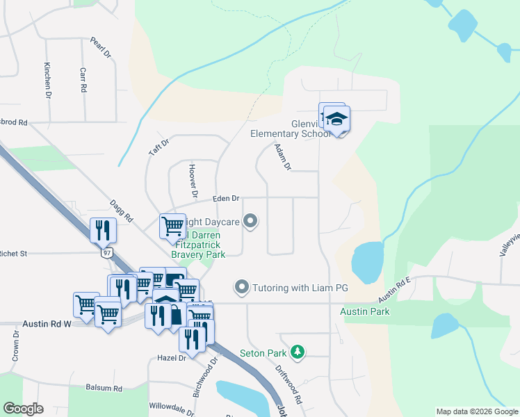 map of restaurants, bars, coffee shops, grocery stores, and more near 6815 Langer Crescent in Prince George