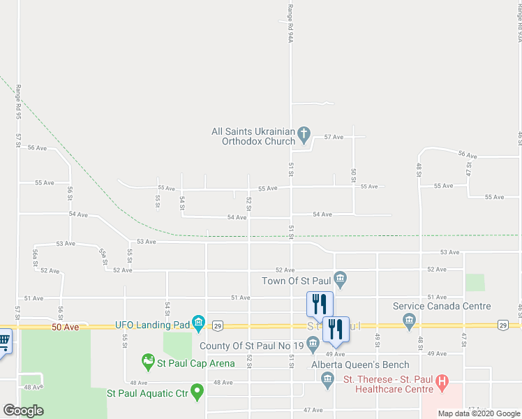 map of restaurants, bars, coffee shops, grocery stores, and more near 5122 54 Avenue in Saint Paul