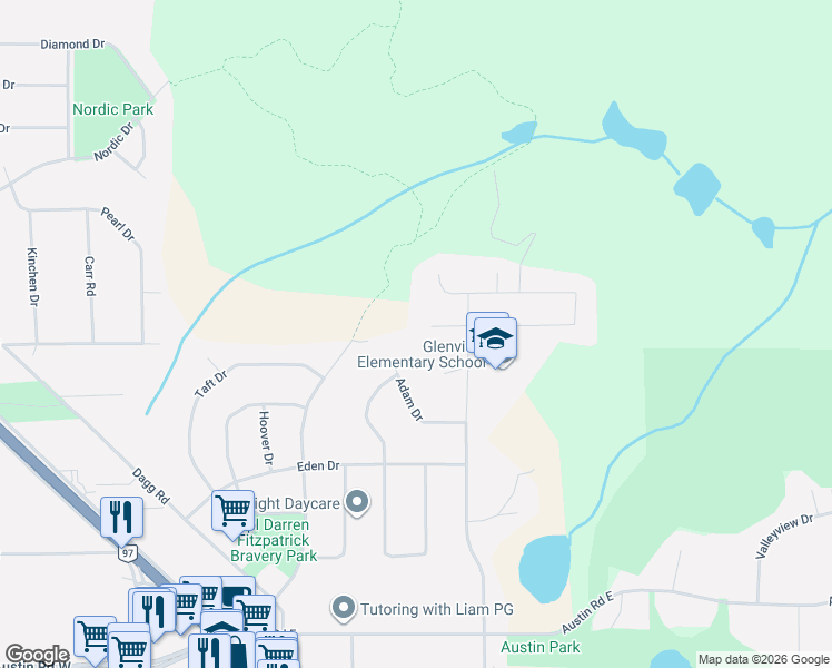 map of restaurants, bars, coffee shops, grocery stores, and more near 3061 Thee Court in Prince George