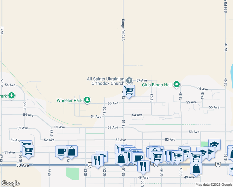 map of restaurants, bars, coffee shops, grocery stores, and more near 5602 51 Street in Saint Paul