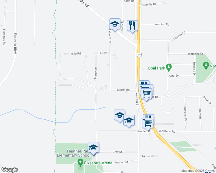 map of restaurants, bars, coffee shops, grocery stores, and more near 7687 Sabyam Road in Prince George