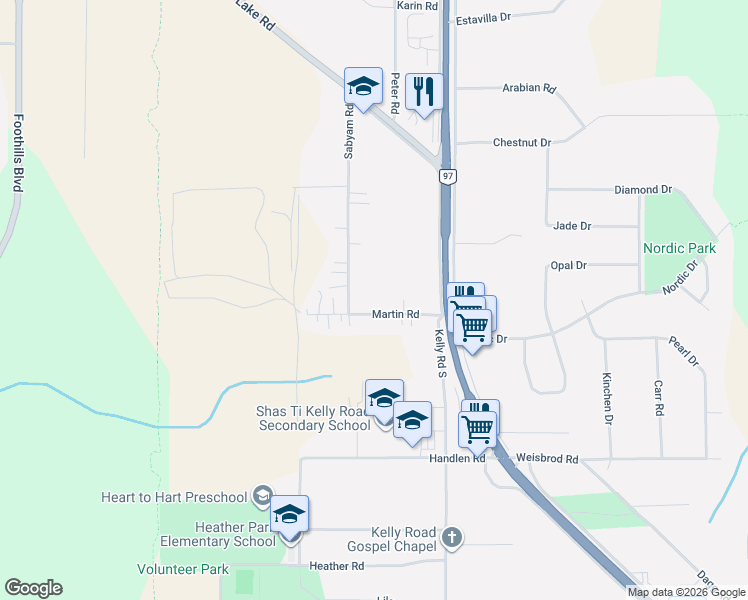 map of restaurants, bars, coffee shops, grocery stores, and more near 4642 Martin Road in Prince George