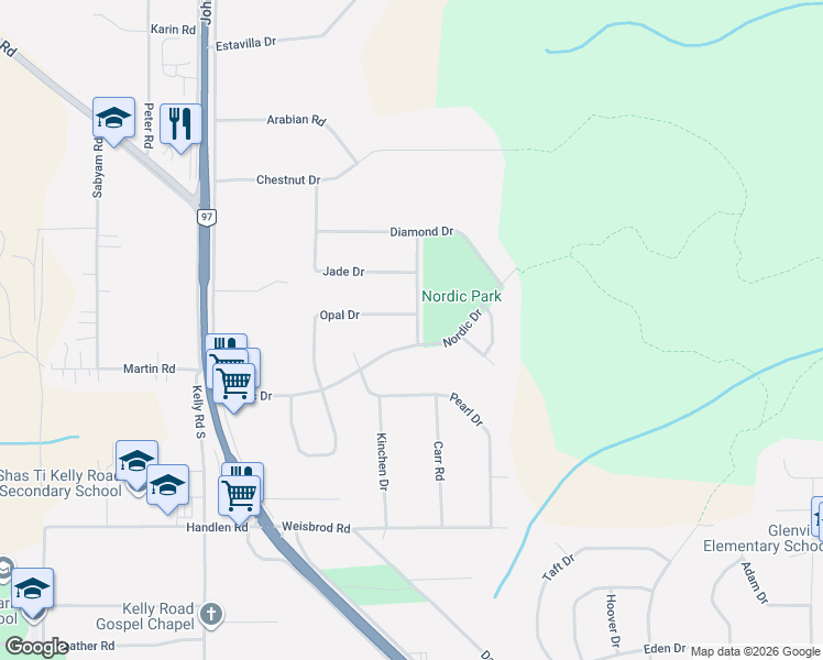 map of restaurants, bars, coffee shops, grocery stores, and more near 7729 Emerald Drive in Prince George