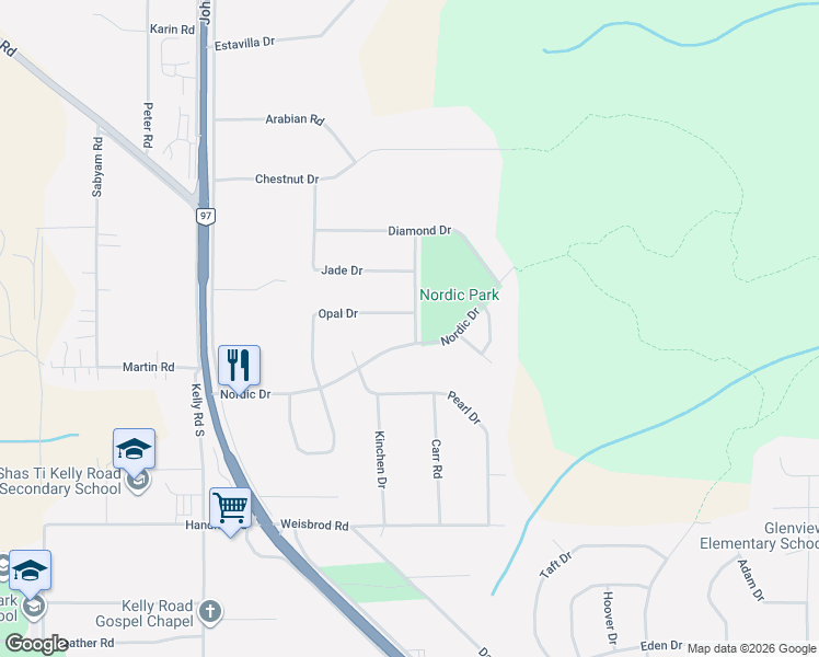 map of restaurants, bars, coffee shops, grocery stores, and more near 7729 Emerald Drive in Prince George