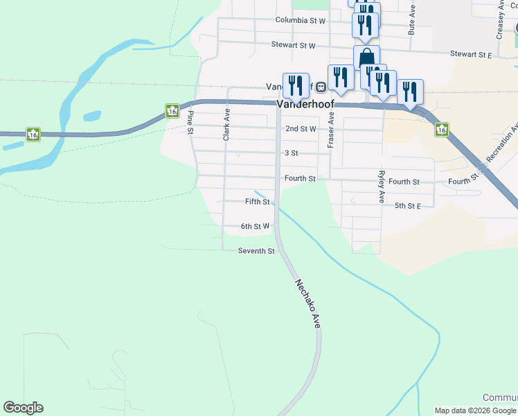 map of restaurants, bars, coffee shops, grocery stores, and more near 324 Fifth Street in Vanderhoof