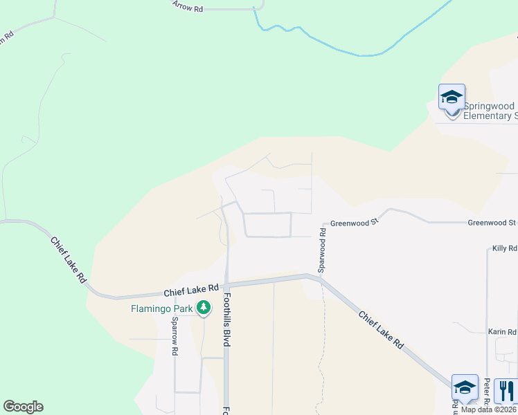 map of restaurants, bars, coffee shops, grocery stores, and more near 5454 Woodvalley Drive in CPG