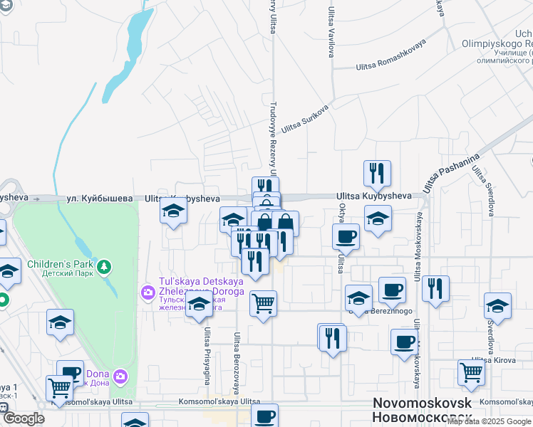 map of restaurants, bars, coffee shops, grocery stores, and more near 39 ulitsa Trudovye Rezervy in Novomoskovsk