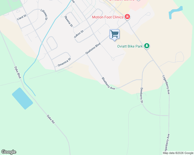 map of restaurants, bars, coffee shops, grocery stores, and more near 25 Blueberry Avenue in Kitimat