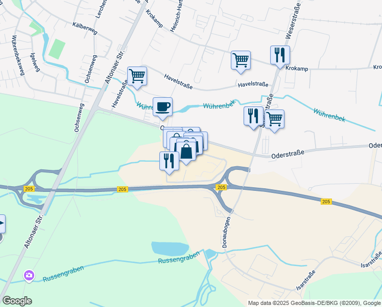 map of restaurants, bars, coffee shops, grocery stores, and more near 10 Oderstraße in Neumünster