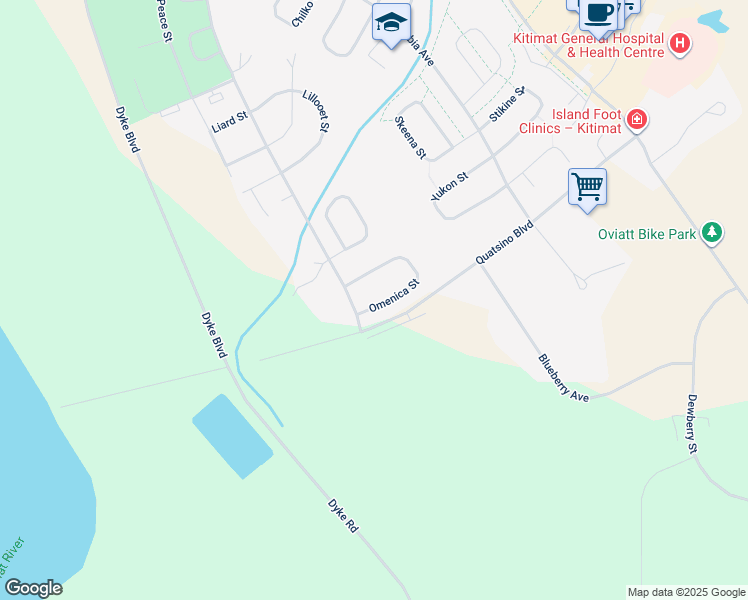 map of restaurants, bars, coffee shops, grocery stores, and more near 103 Omenica Street in Kitimat