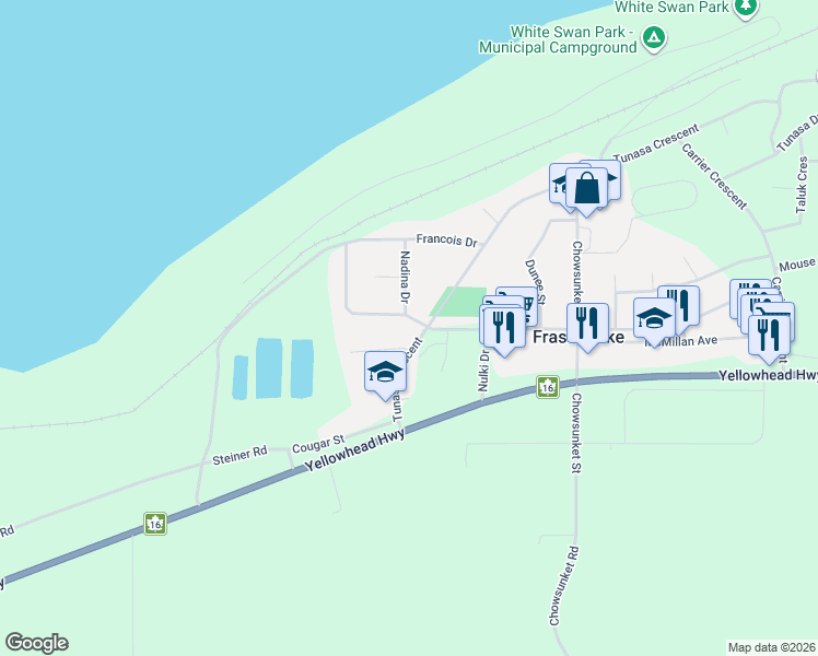 map of restaurants, bars, coffee shops, grocery stores, and more near 13 Nadina Crescent in Fraser Lake