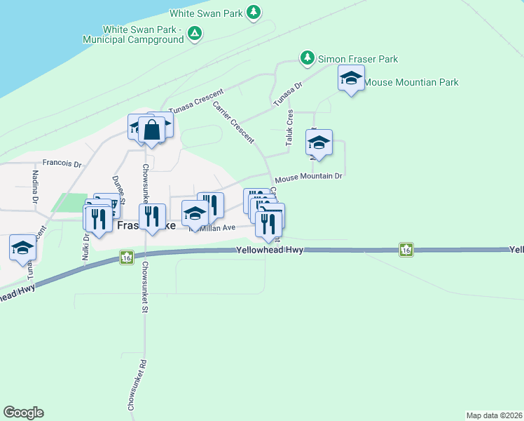 map of restaurants, bars, coffee shops, grocery stores, and more near 430 Endako Place in Fraser Lake