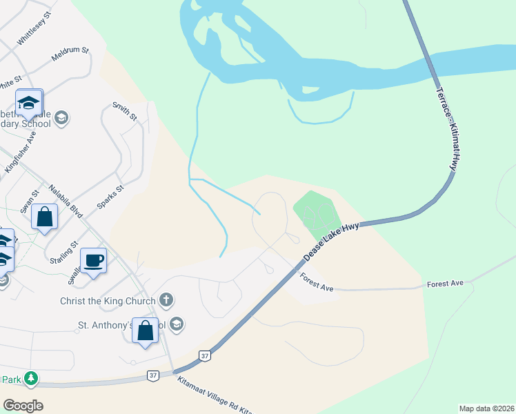 map of restaurants, bars, coffee shops, grocery stores, and more near 206 Wakita Street in Kitimat
