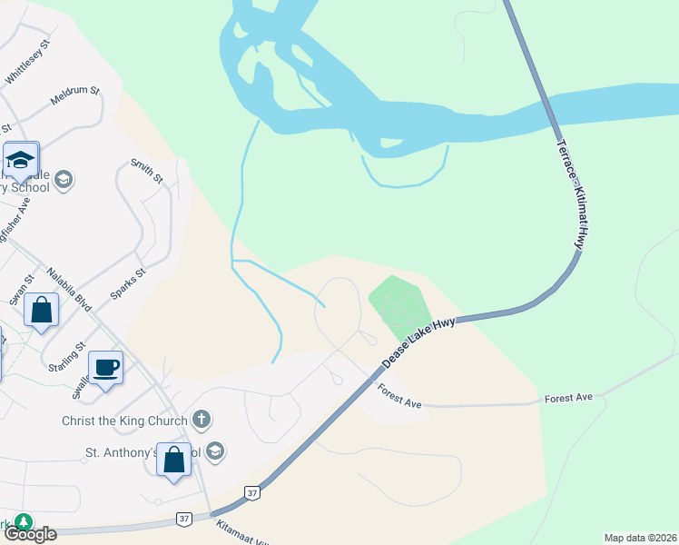 map of restaurants, bars, coffee shops, grocery stores, and more near 197 Wakita Street in Kitimat