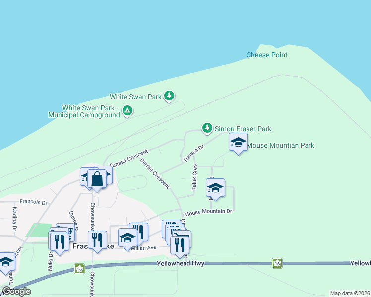 map of restaurants, bars, coffee shops, grocery stores, and more near 440 Simon Fraser Avenue in Fraser Lake