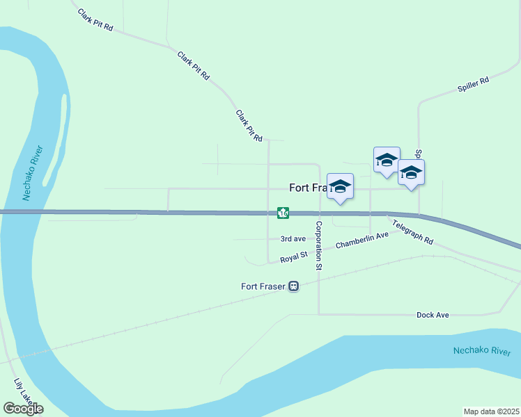 map of restaurants, bars, coffee shops, grocery stores, and more near Royal Street in Fort Fraser