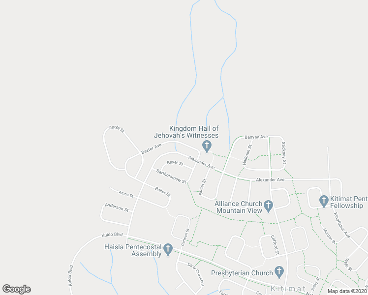 map of restaurants, bars, coffee shops, grocery stores, and more near 111 Baxter Avenue in Kitimat