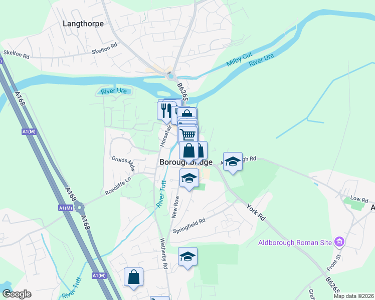map of restaurants, bars, coffee shops, grocery stores, and more near High Street in Boroughbridge
