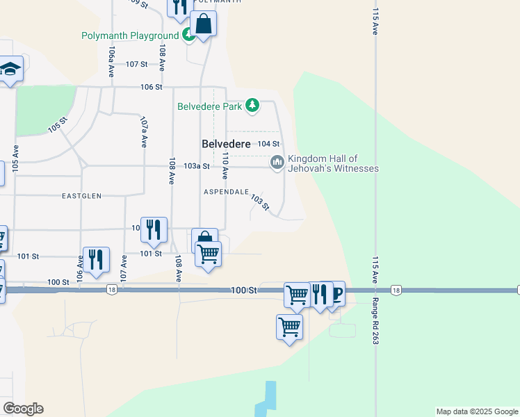 map of restaurants, bars, coffee shops, grocery stores, and more near 11019 103 Street in Westlock