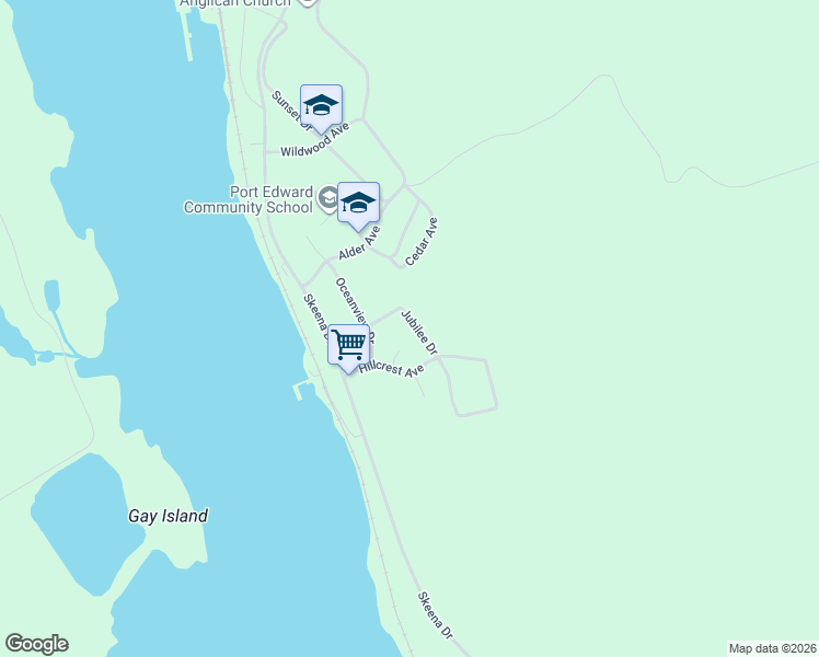 map of restaurants, bars, coffee shops, grocery stores, and more near 908 Jubilee Drive in Prince Rupert