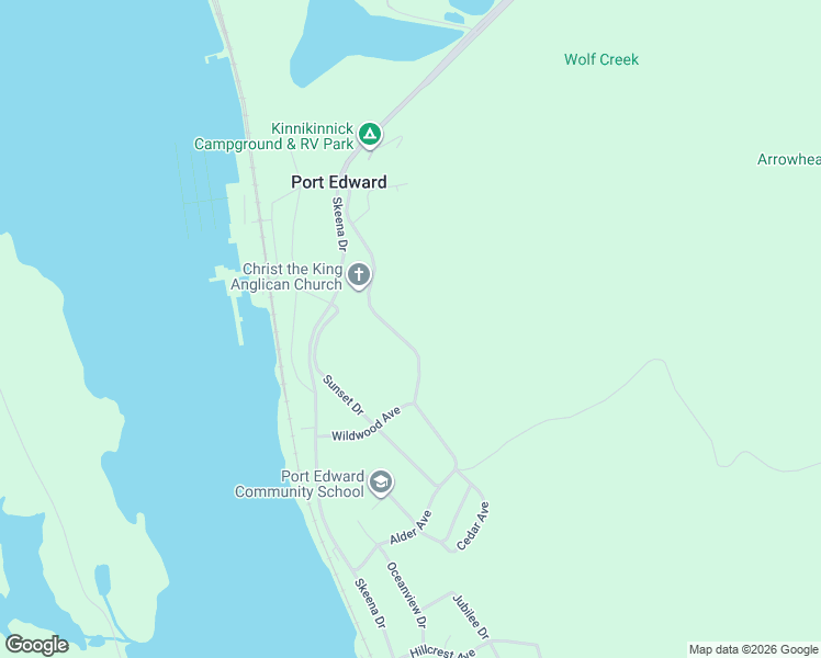 map of restaurants, bars, coffee shops, grocery stores, and more near 575 Evergreen Drive in Port Edward